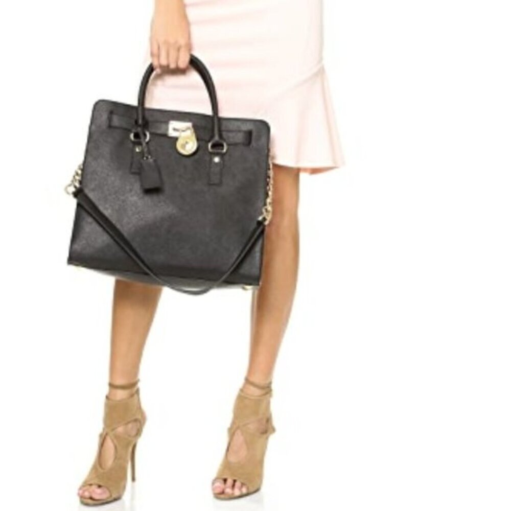 Michael Kors Hamilton Saffiano Leather Across Body Handbag Purse Black